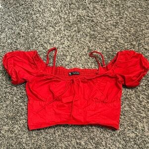 Zara Vibrant Red Puff Sleeve Crop Top